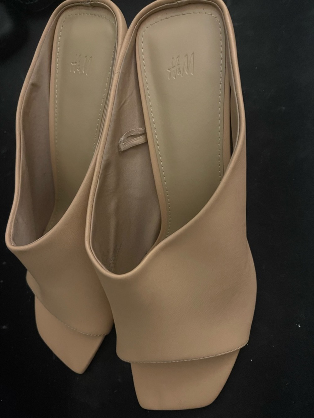 H&M Beige Open-Toe Slip-On Mule Slides